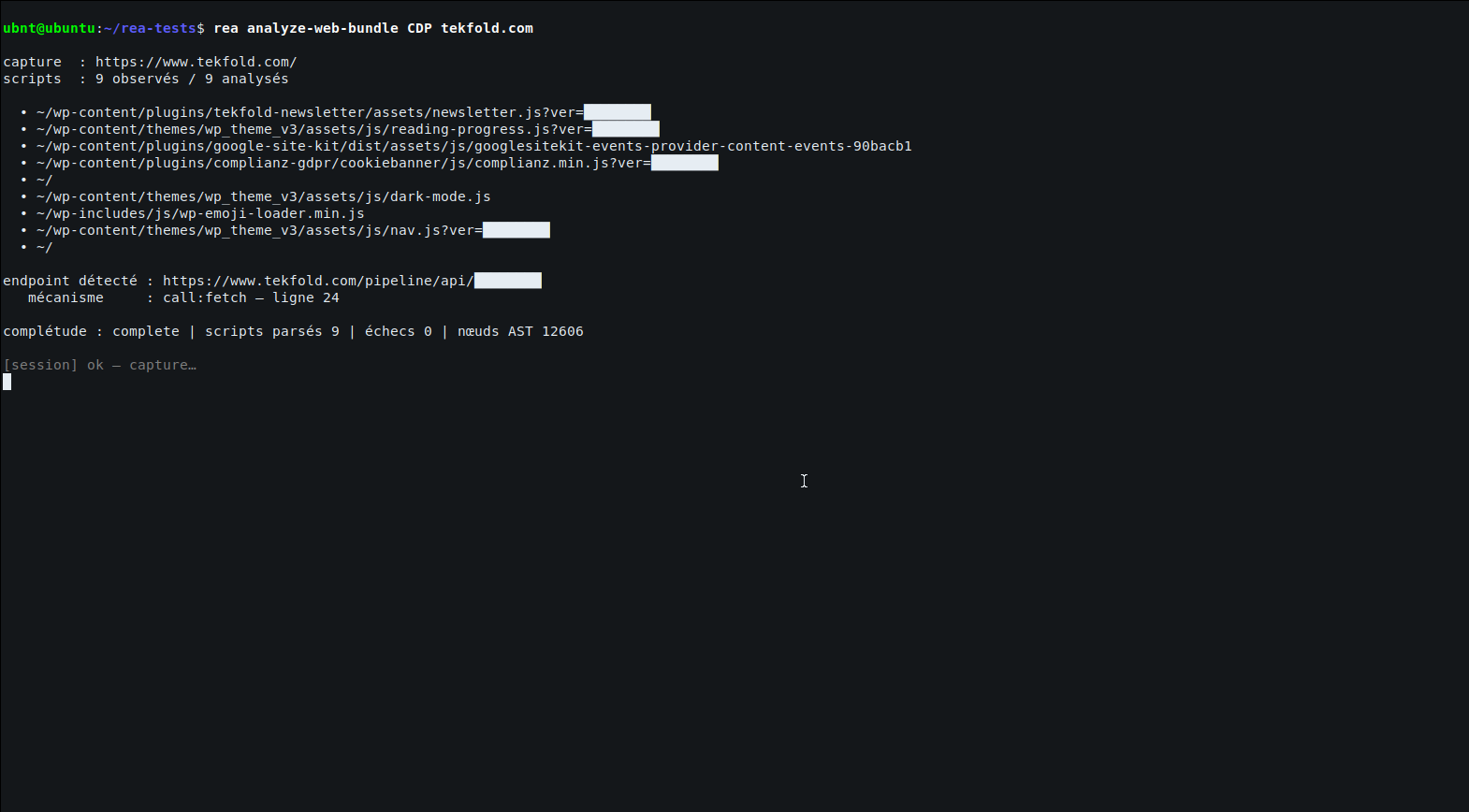 Analyse du bundle JavaScript de tekfold.com avec découverte d'un endpoint API